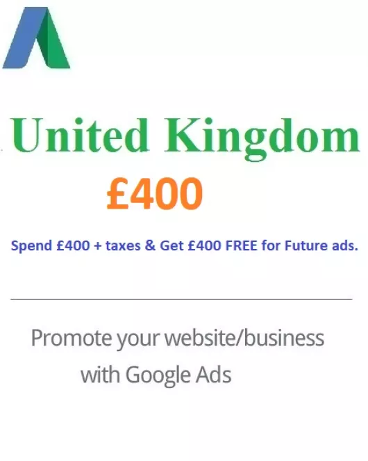 £400 GBP Google Ads Coupon UK (United Kingdom)